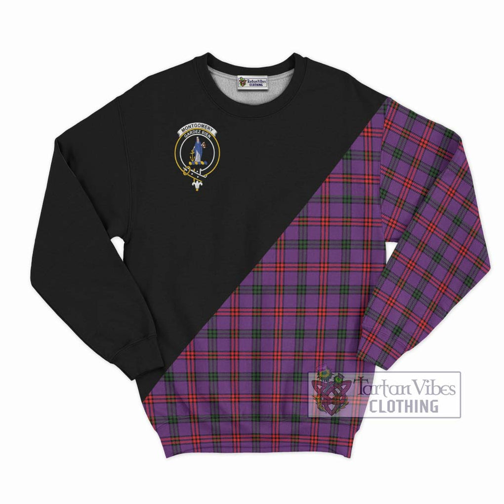 Montgomery Tartan Sweatshirt with Family Crest and Military Logo Style - Tartanvibesclothing Shop