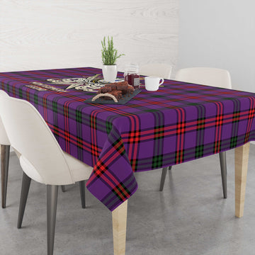 Montgomery Modern Tartan Tablecloth with Clan Crest and the Golden Sword of Courageous Legacy
