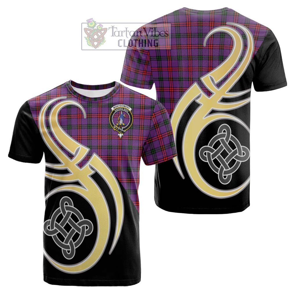 Tartan Vibes Clothing Montgomery Modern Tartan Cotton T-shirt with Family Crest and Celtic Symbol Style