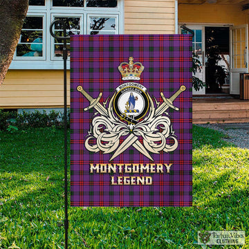 Montgomery Modern Tartan Flag with Clan Crest and the Golden Sword of Courageous Legacy