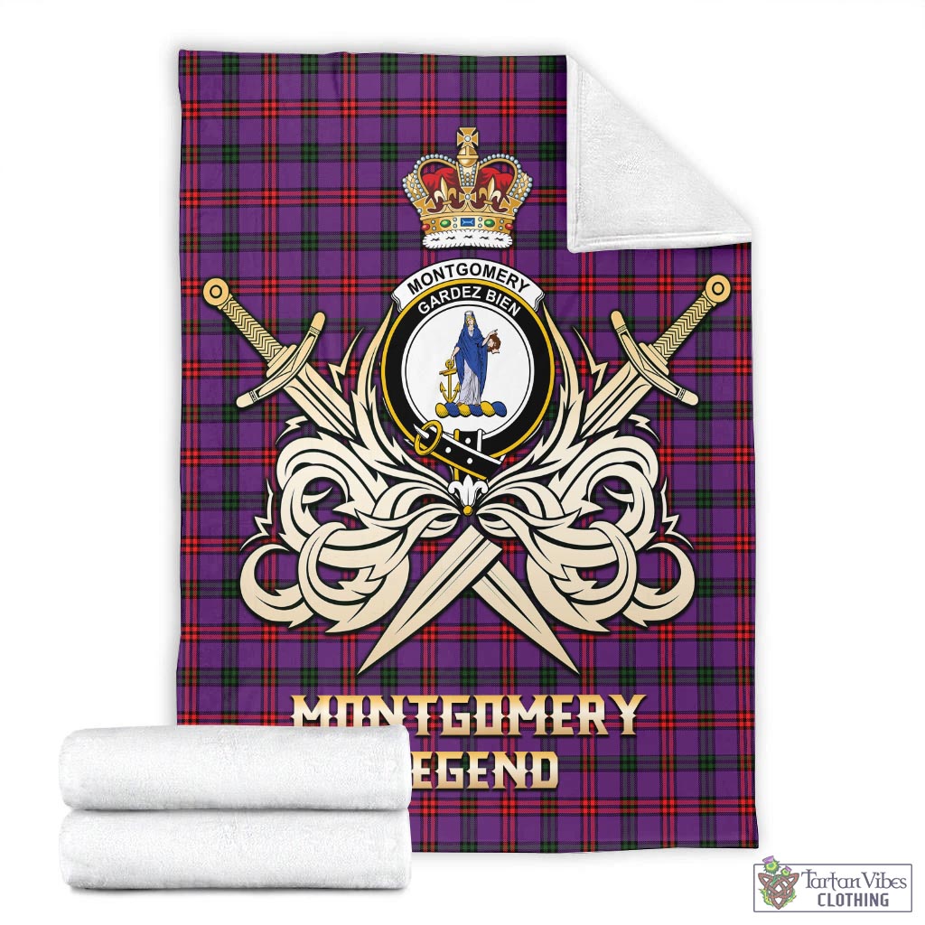 Tartan Vibes Clothing Montgomery Modern Tartan Blanket with Clan Crest and the Golden Sword of Courageous Legacy