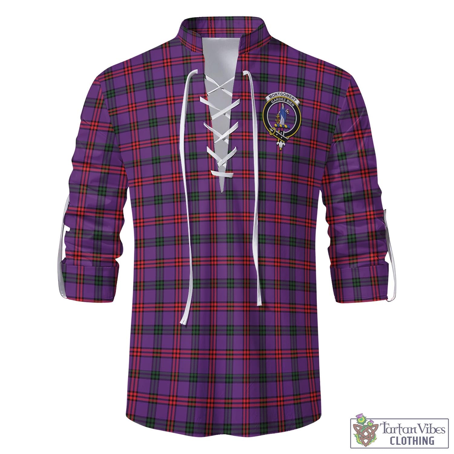 Tartan Vibes Clothing Montgomery Modern Tartan Men's Scottish Traditional Jacobite Ghillie Kilt Shirt with Family Crest
