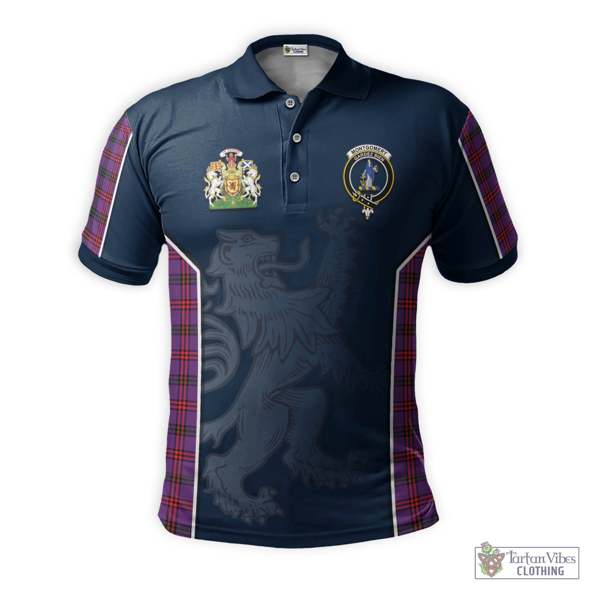 Tartan Vibes Clothing Montgomery Modern Tartan Men's Polo Shirt with Family Crest and Lion Rampant Vibes Sport Style