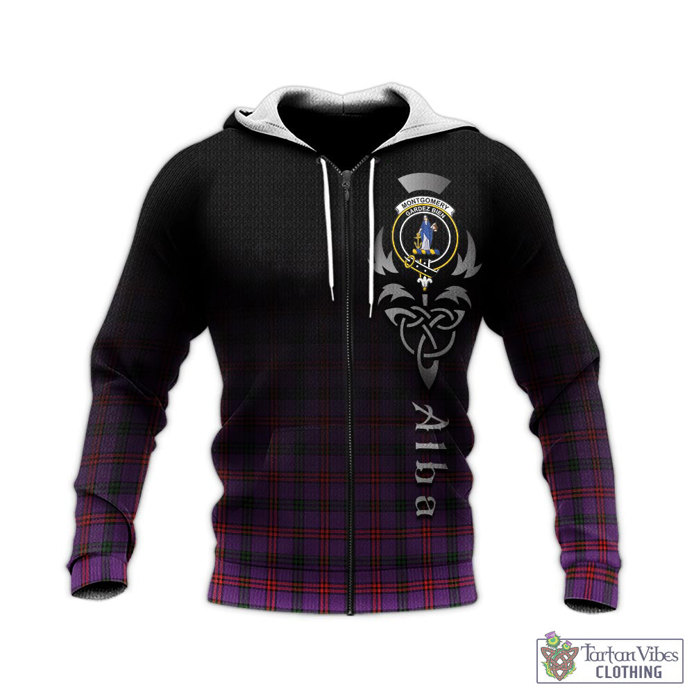 Tartan Vibes Clothing Montgomery Modern Tartan Knitted Hoodie Featuring Alba Gu Brath Family Crest Celtic Inspired