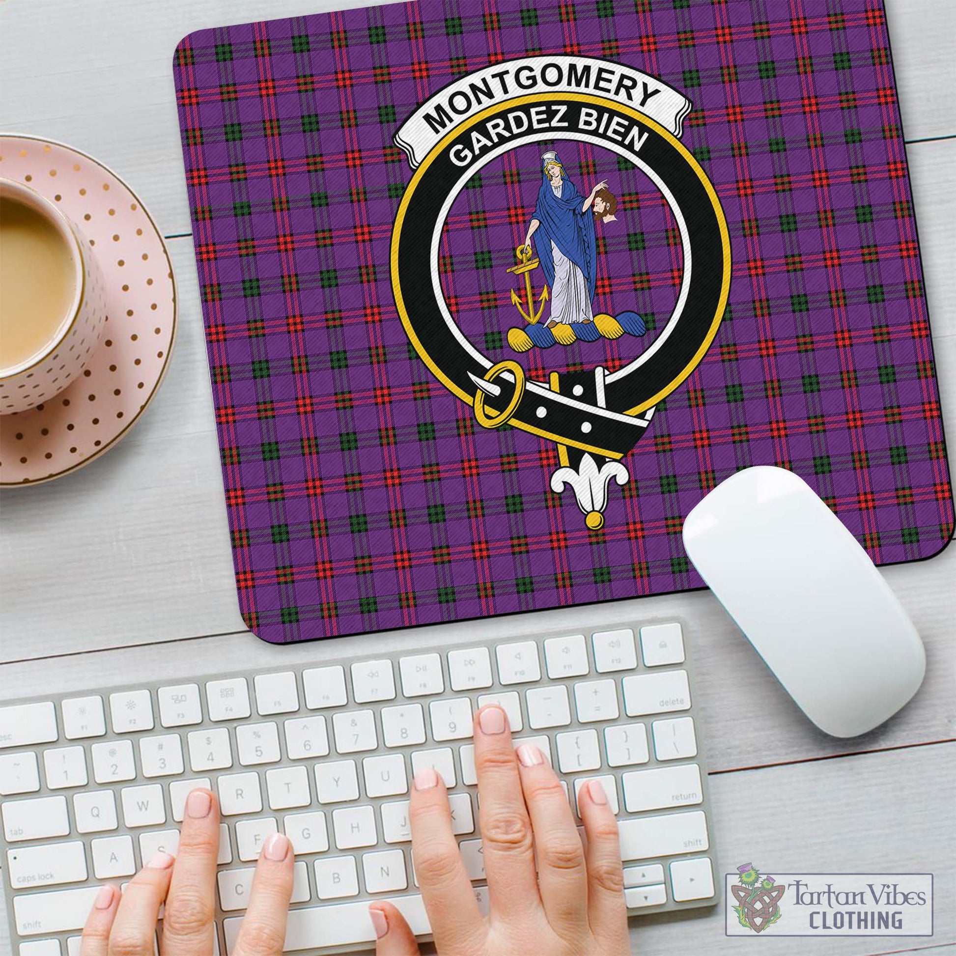 Tartan Vibes Clothing Montgomery Modern Tartan Mouse Pad with Family Crest