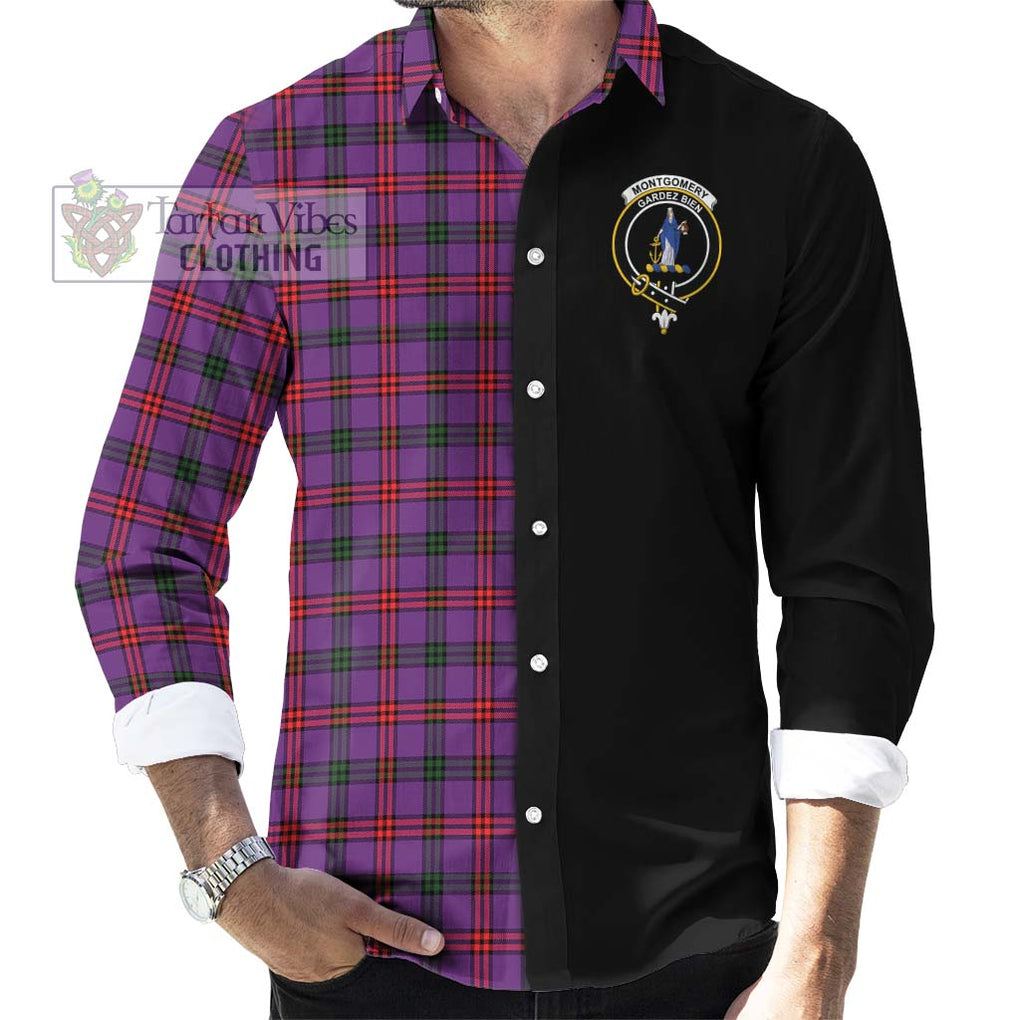 Montgomery Tartan Long Sleeve Button Shirt with Family Crest and Half Of Me Style - Tartanvibesclothing Shop