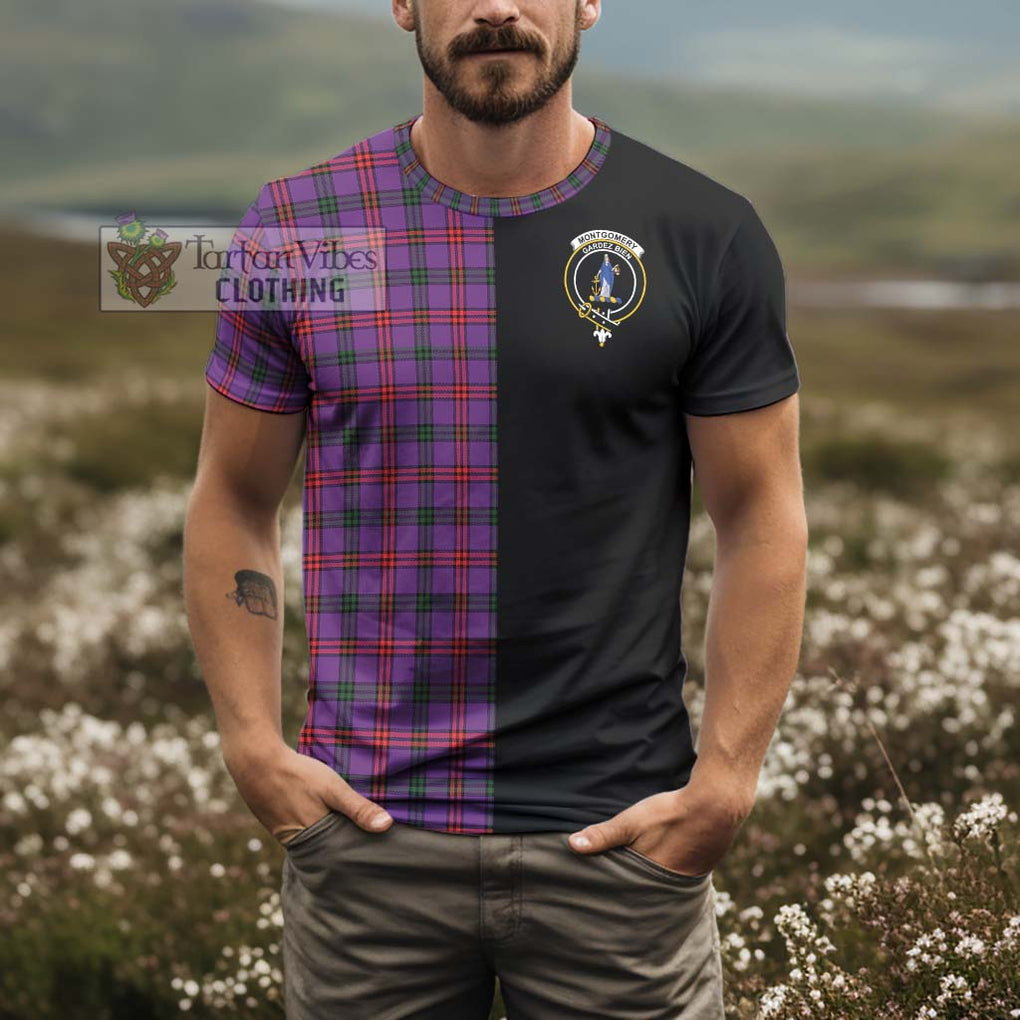 Montgomery Tartan T-Shirt with Family Crest and Half Of Me Style - Tartanvibesclothing Shop