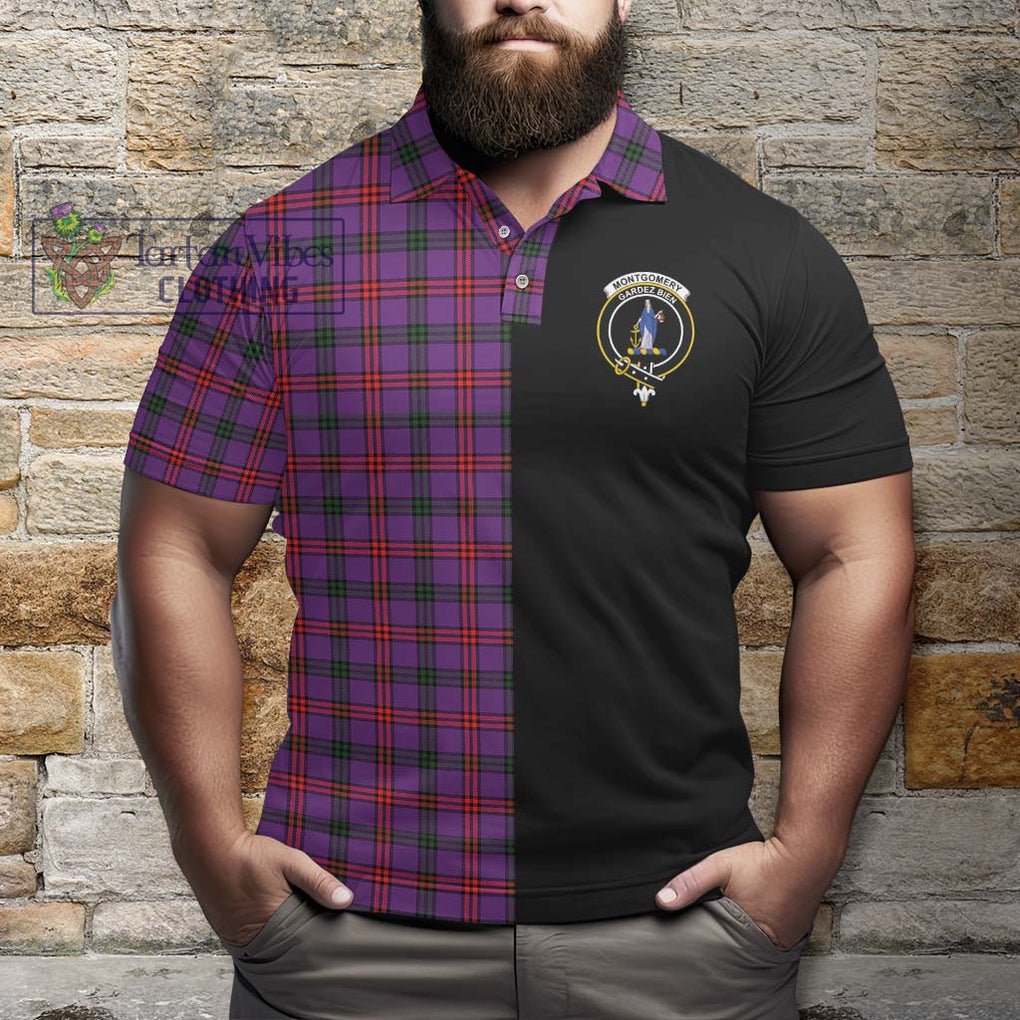 Montgomery Tartan Polo Shirt with Family Crest and Half Of Me Style - Tartanvibesclothing Shop