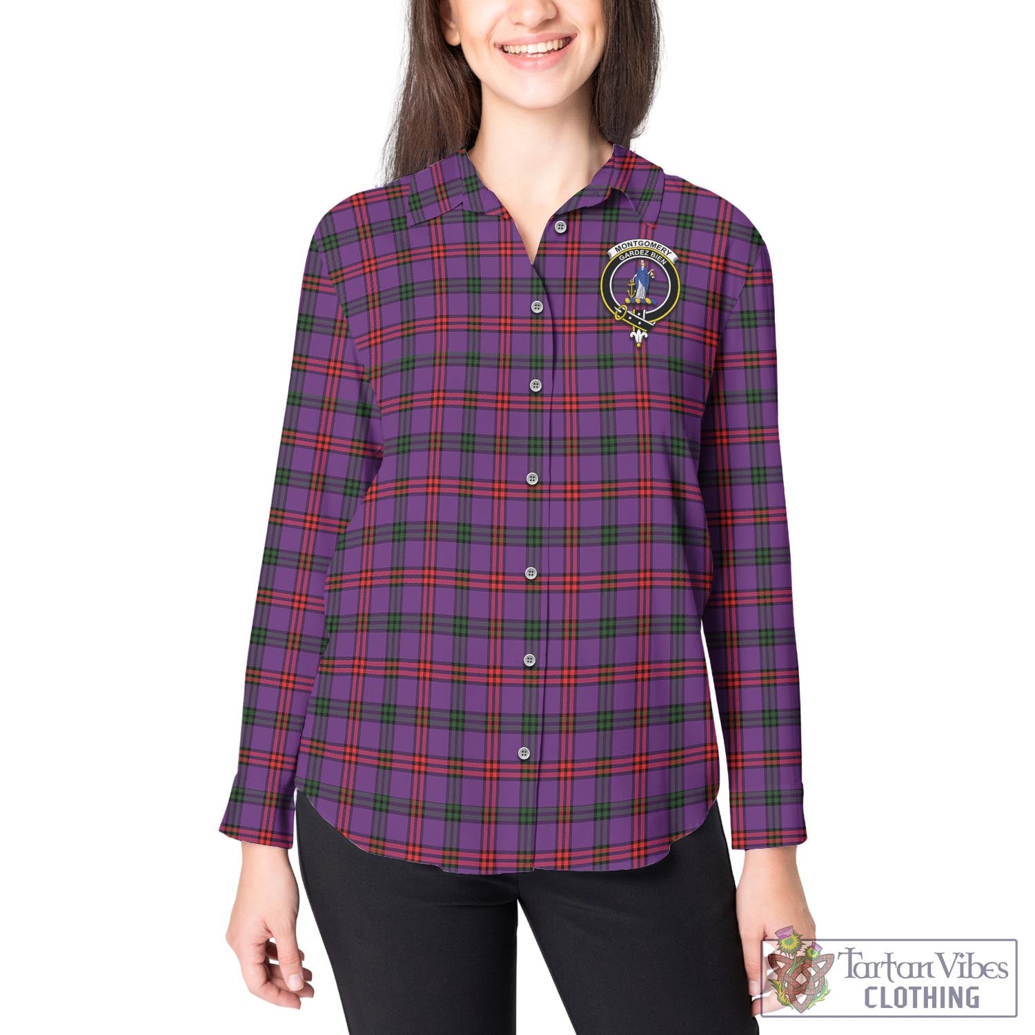 Tartan Vibes Clothing Montgomery Modern Tartan Womens Casual Shirt with Family Crest