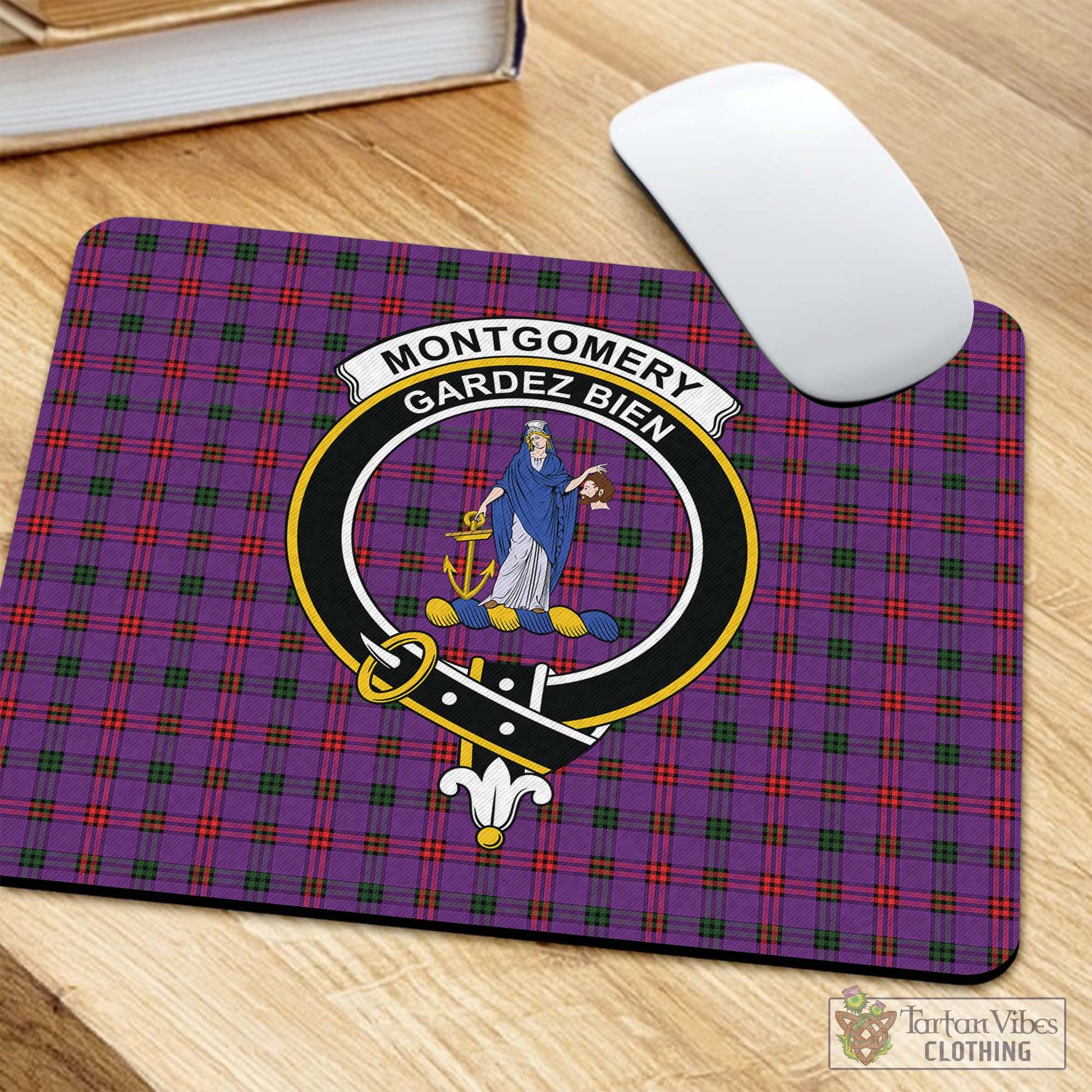 Tartan Vibes Clothing Montgomery Modern Tartan Mouse Pad with Family Crest