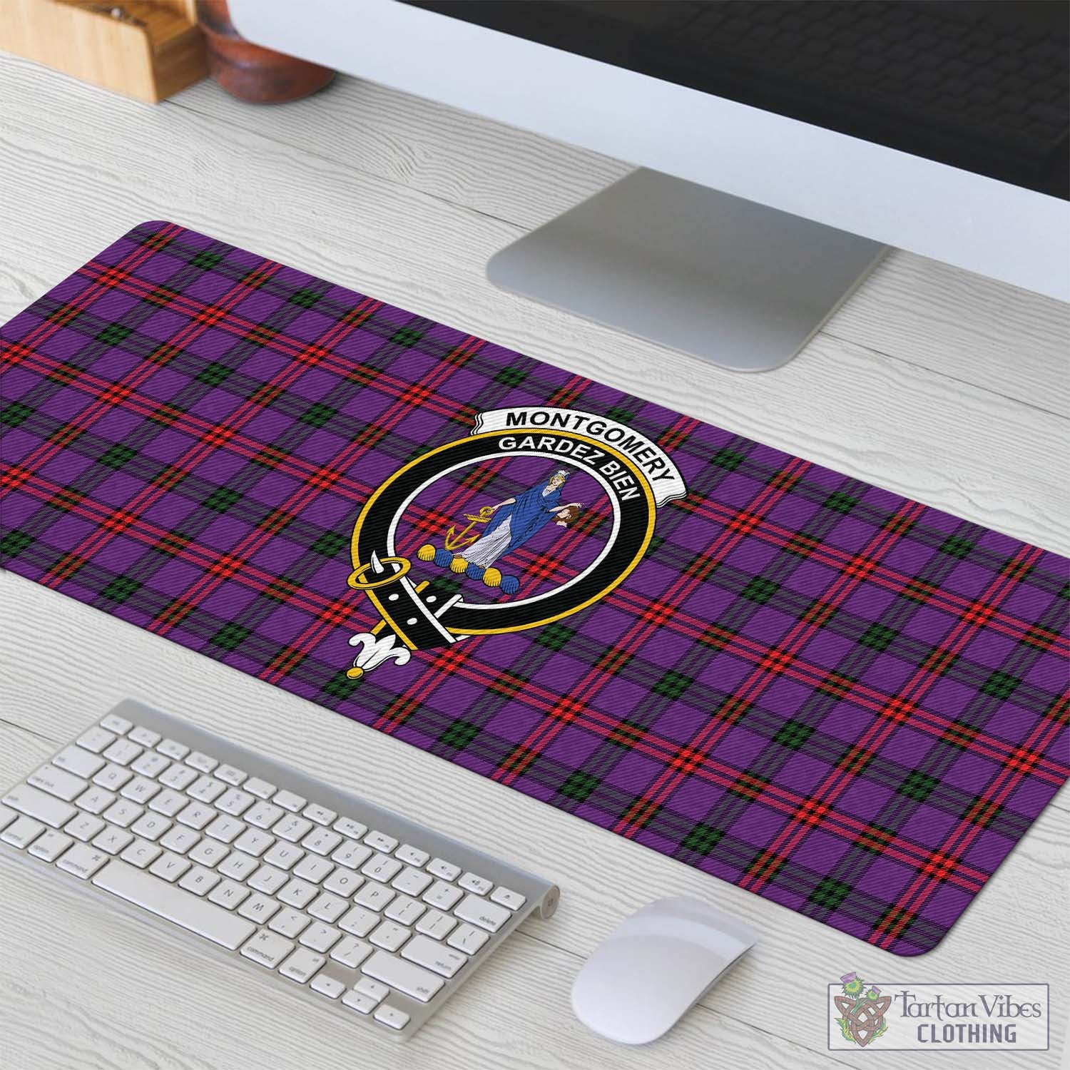 Tartan Vibes Clothing Montgomery Modern Tartan Mouse Pad with Family Crest