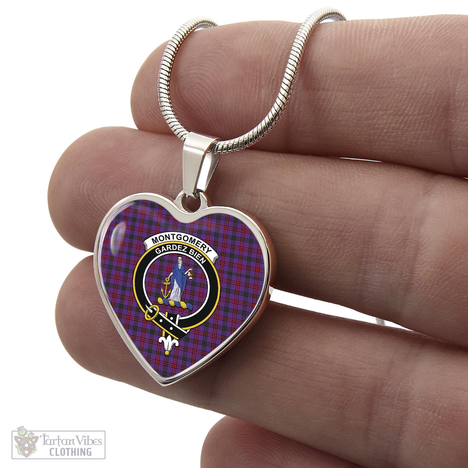 Tartan Vibes Clothing Montgomery Modern Tartan Heart Necklace with Family Crest