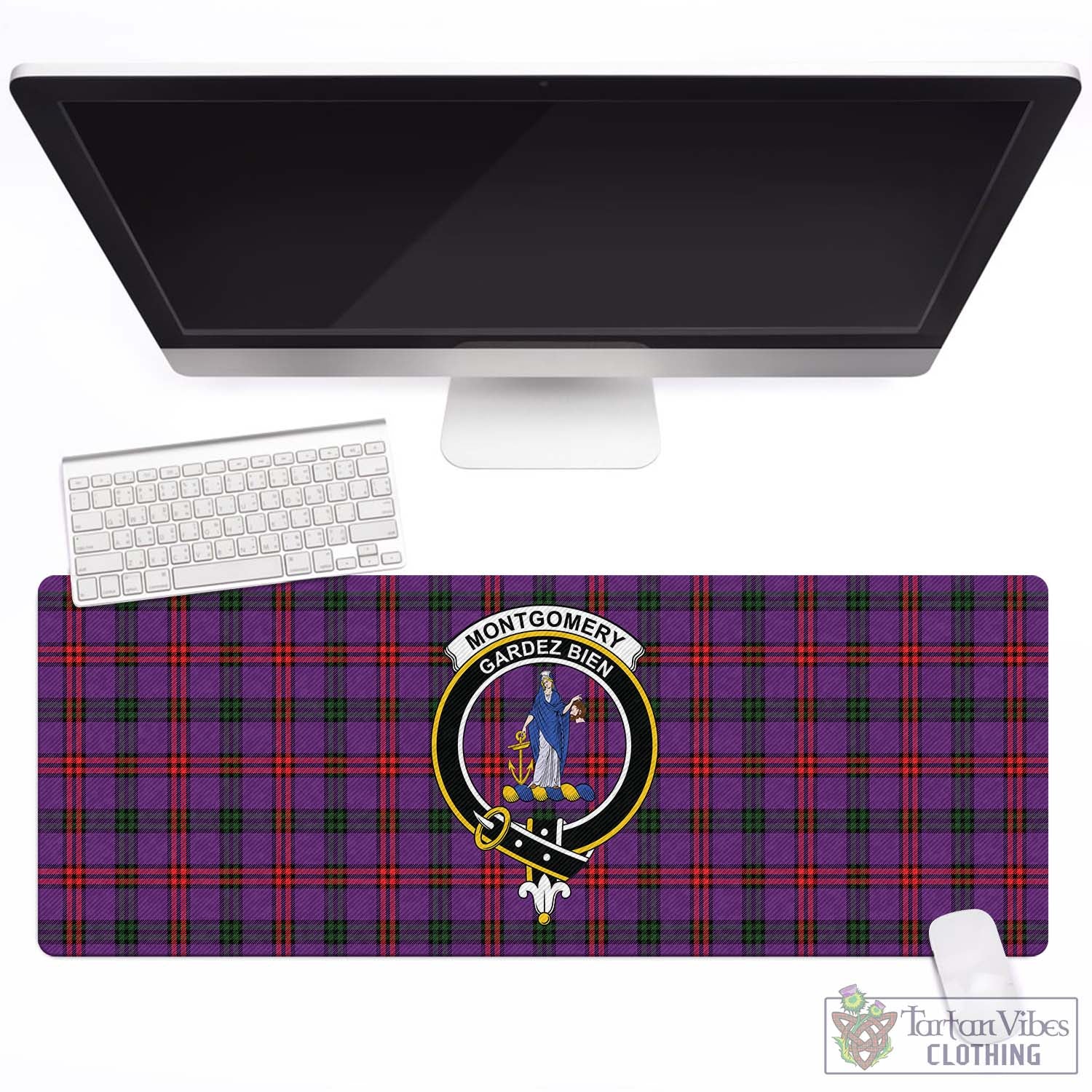Tartan Vibes Clothing Montgomery Modern Tartan Mouse Pad with Family Crest