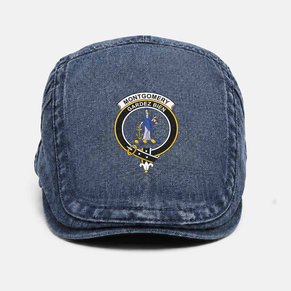 Montgomery Scottish Clan Crest Washed Flat Cap - Unisex Jeff Cap One Size (Adjustable) Dark Blue - Tartan Vibes Clothing