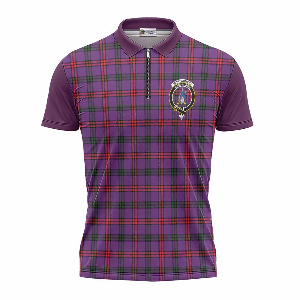 Montgomery Tartan Accent Zipper Polo Shirt with Family Crest