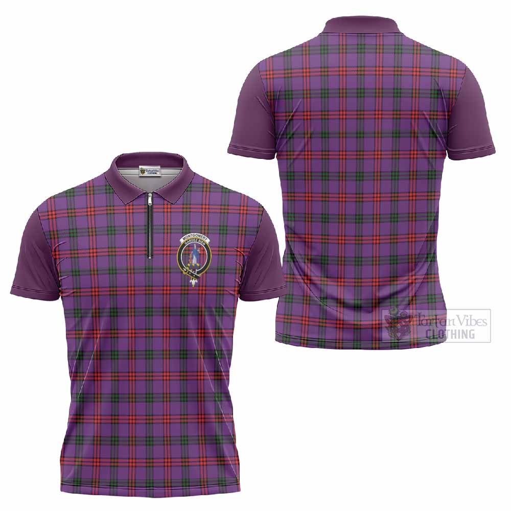 Montgomery Tartan Accent Zipper Polo Shirt with Family Crest