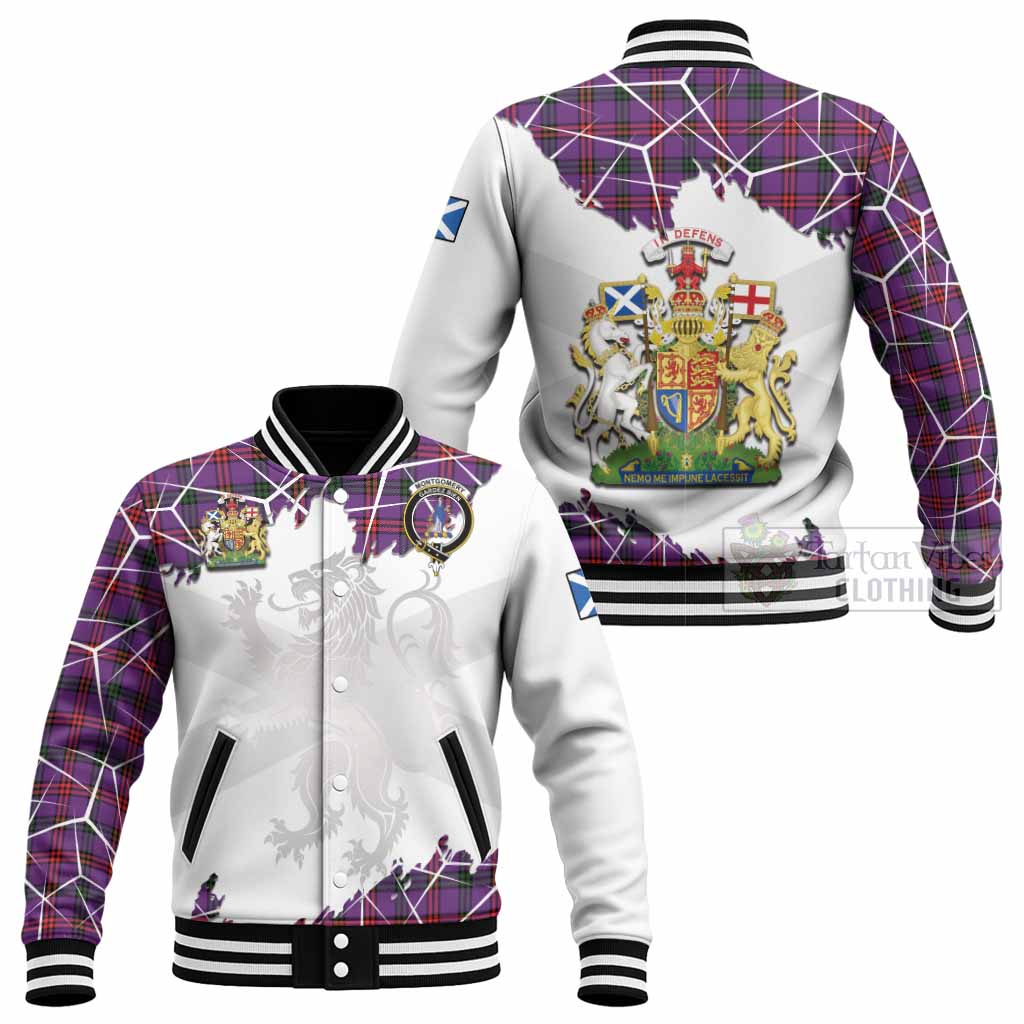 Montgomery Tartan Baseball Jacket with Family Crest and Lion Rampant Grunge Style