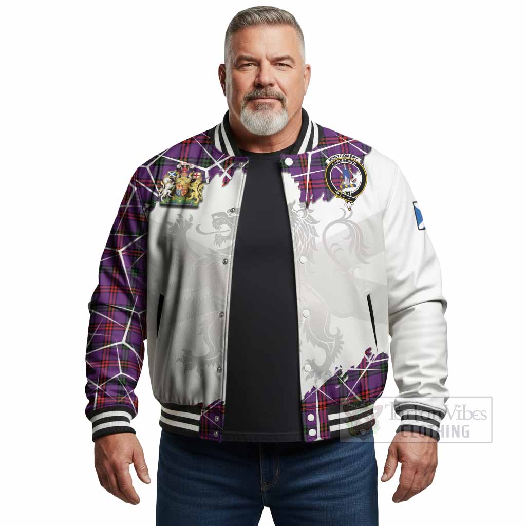 Montgomery Tartan Baseball Jacket with Family Crest and Lion Rampant Grunge Style