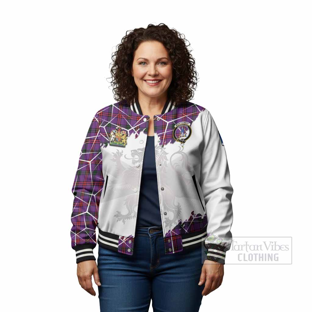 Montgomery Tartan Baseball Jacket with Family Crest and Lion Rampant Grunge Style
