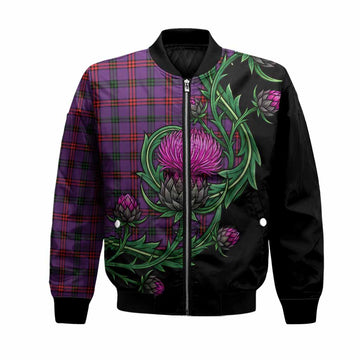 Montgomery Tartan Bomber Jacket Resilient Scottish Thistle Unisex Black - Tartan Vibes Clothing