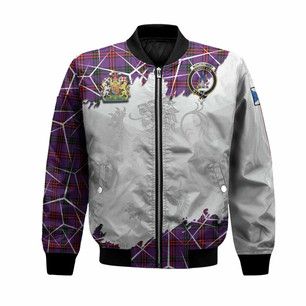 Montgomery Tartan Bomber Jacket with Family Crest and Lion Rampant Grunge Style