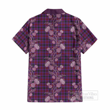 Montgomery Tartan Cotton Hawaiian Shirt Seamless Scottish Thistle Flowers