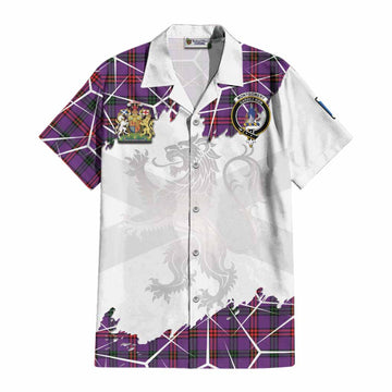 Montgomery Tartan Cotton Hawaiian Shirt with Family Crest and Lion Rampant Grunge Style