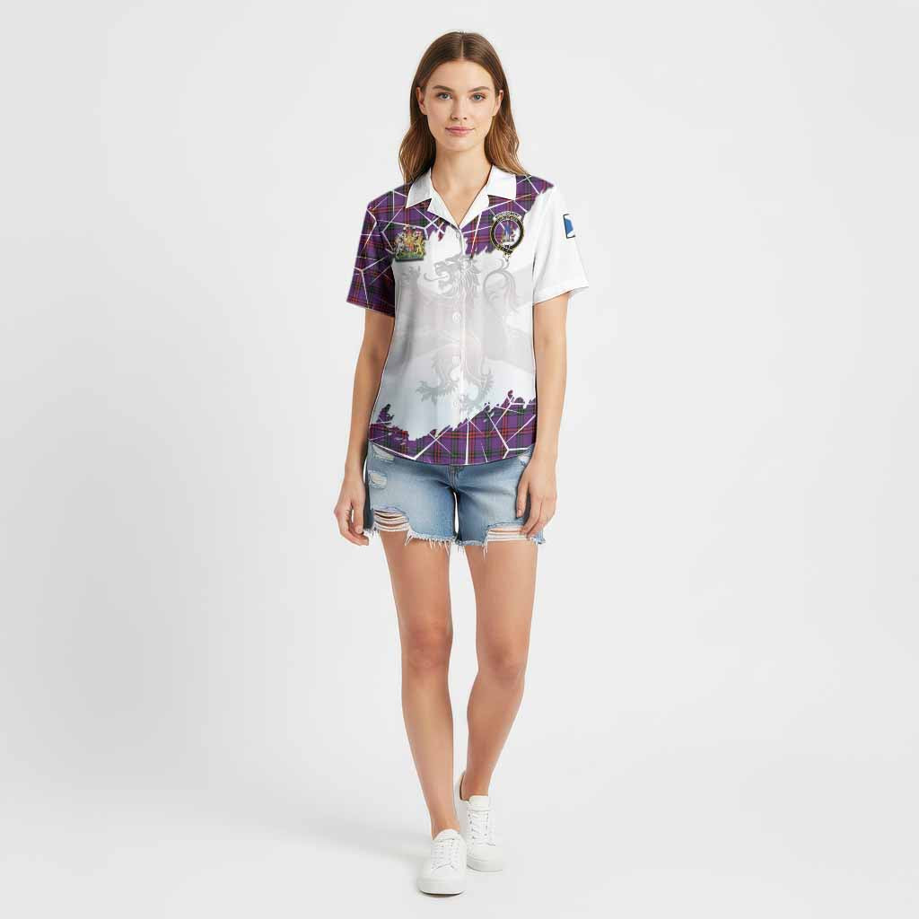 Montgomery Tartan Cotton Hawaiian Shirt with Family Crest and Lion Rampant Grunge Style