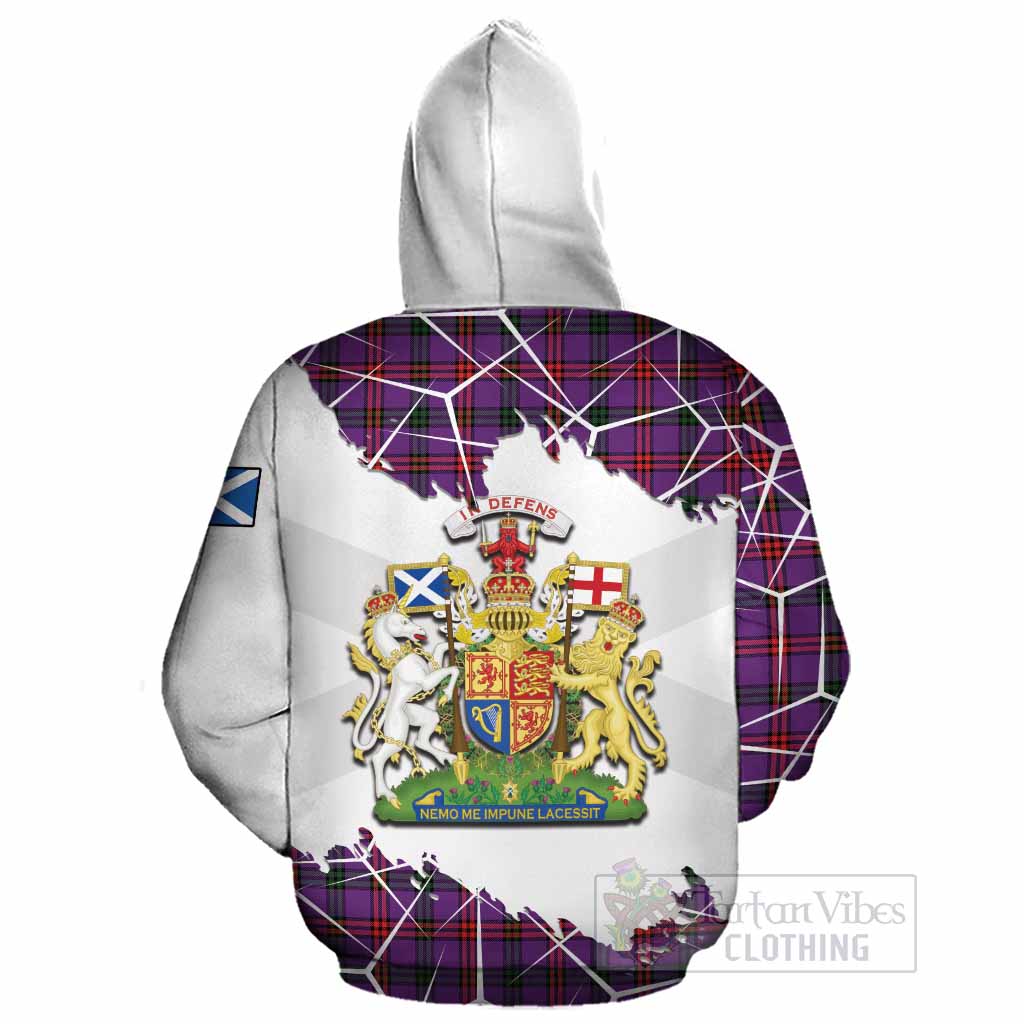 Montgomery Tartan Cotton Hoodie with Family Crest and Lion Rampant Grunge Style