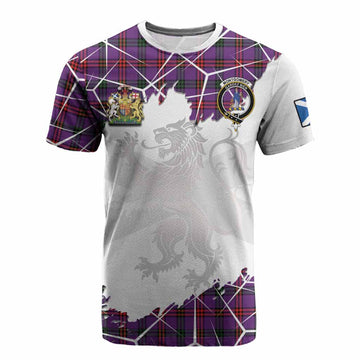 Montgomery Tartan Cotton T-shirt with Family Crest and Lion Rampant Grunge Style