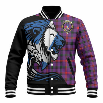 Montgomery Tartan Crest Baseball Jacket Scottish Golden Lions Wave Flow