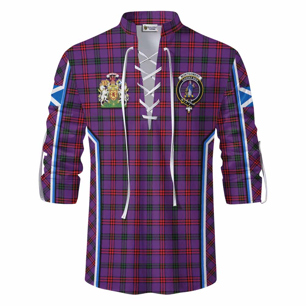 Montgomery Tartan Crest Ghillie Kilt Shirt Scotland Coat of Arm Flag Style - Tartan Vibes Clothing
