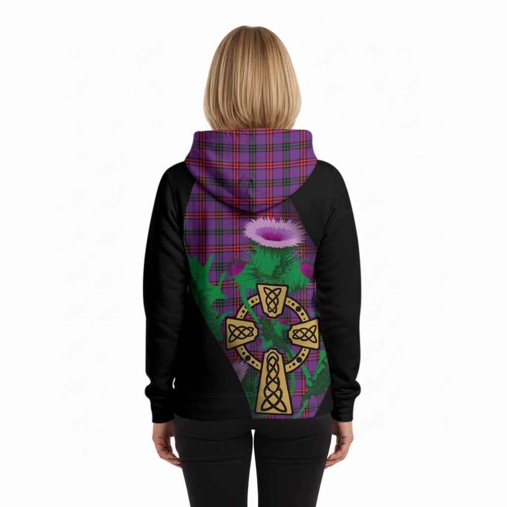 Montgomery Tartan Crest Hoodie Celtic Cross Thistle Flowers