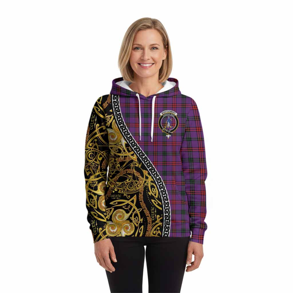 Montgomery Tartan Crest Hoodie Celtic Knot and Triple Trickle Spiral Symbols