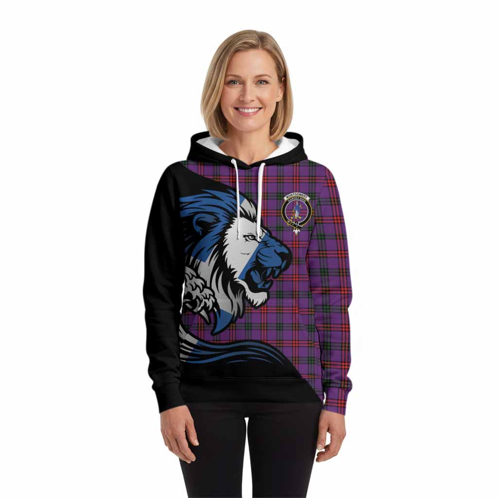 Montgomery Tartan Crest Hoodie Scottish Golden Lions Wave Flow