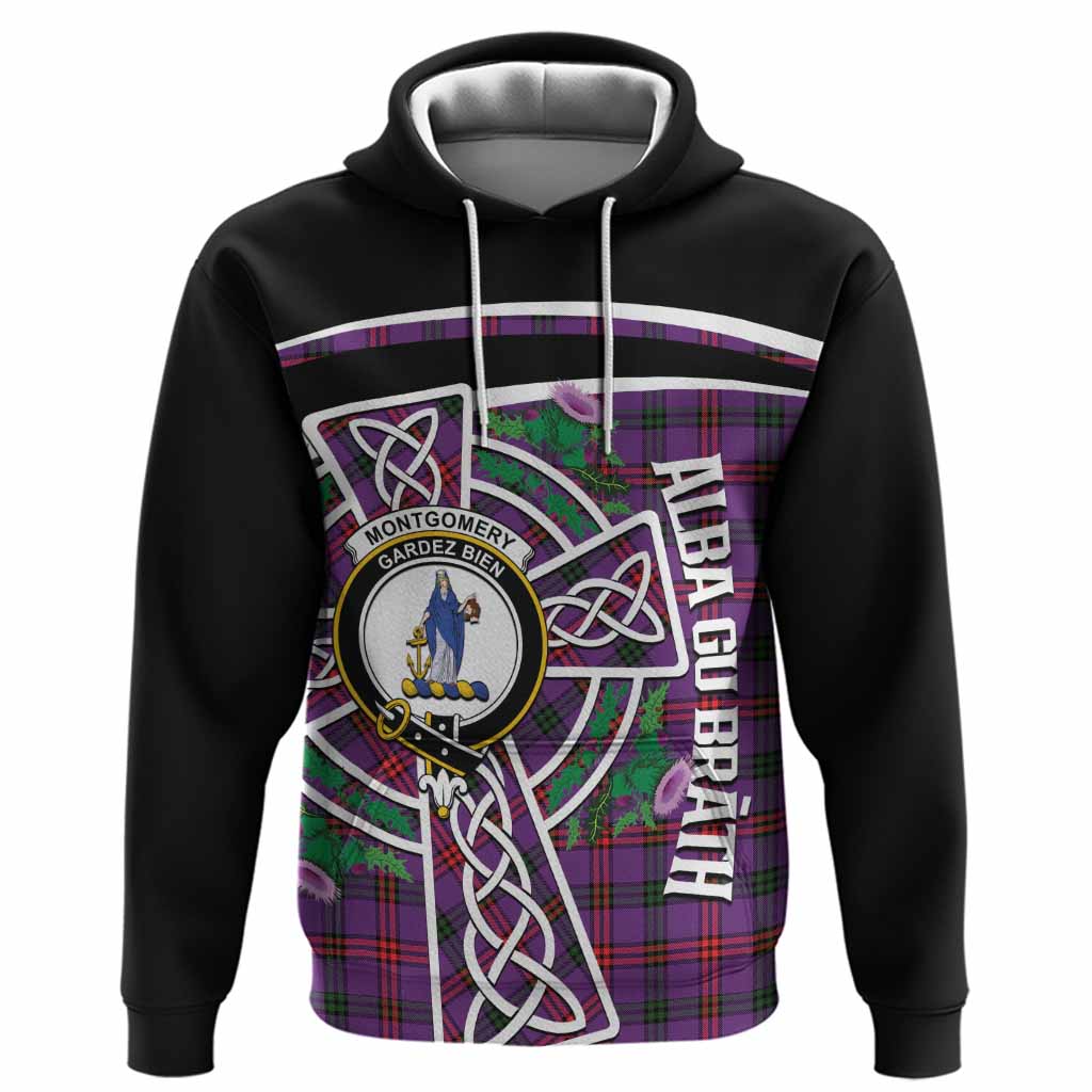 Montgomery Tartan Crest Hoodie Scottish Thistle Celtic Cross Alba Gu Brath