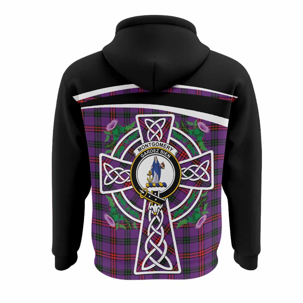 Montgomery Tartan Crest Hoodie Scottish Thistle Celtic Cross Alba Gu Brath