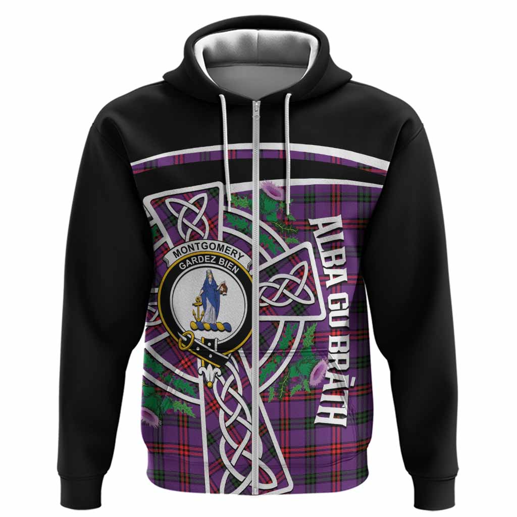 Montgomery Tartan Crest Hoodie Scottish Thistle Celtic Cross Alba Gu Brath