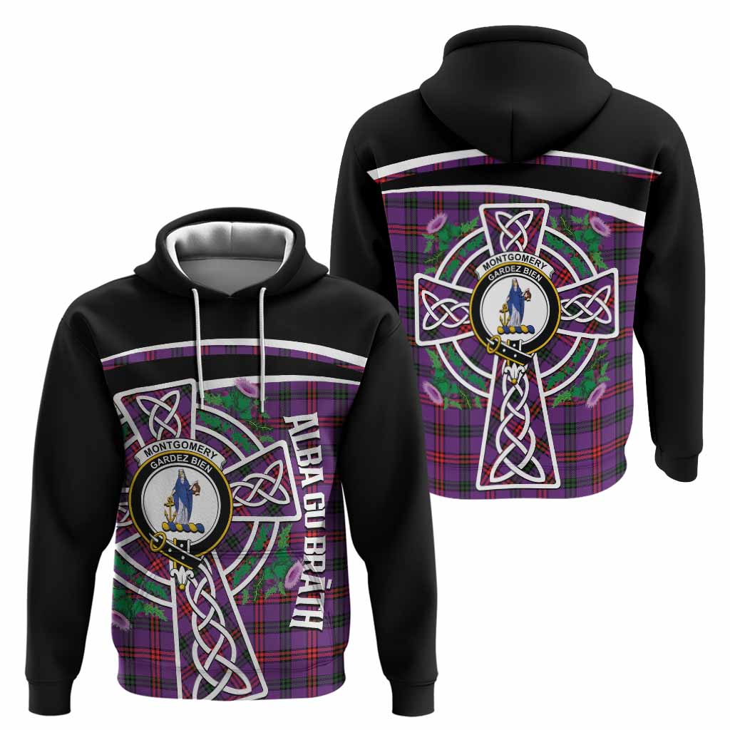 Montgomery Tartan Crest Hoodie Scottish Thistle Celtic Cross Alba Gu Brath