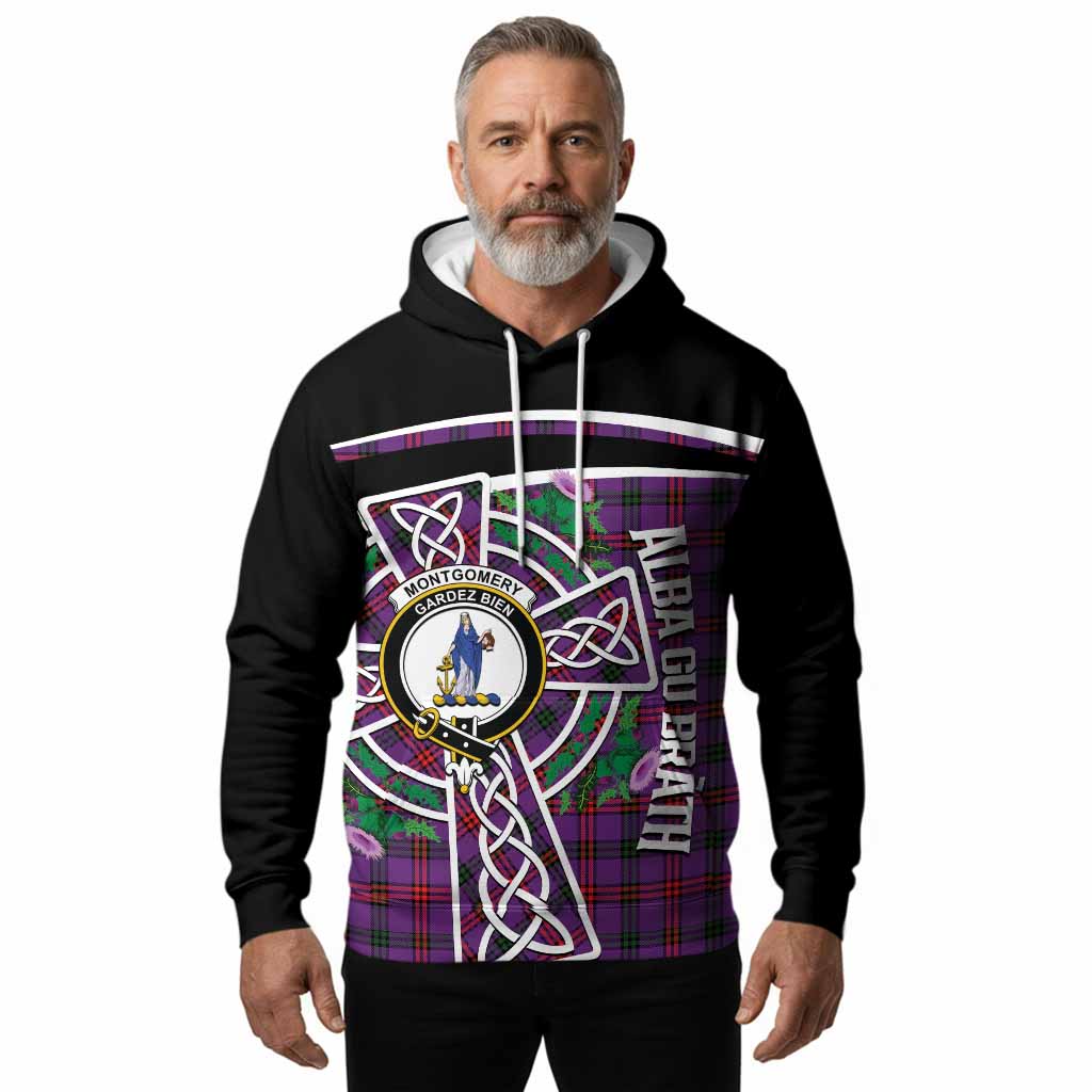 Montgomery Tartan Crest Hoodie Scottish Thistle Celtic Cross Alba Gu Brath