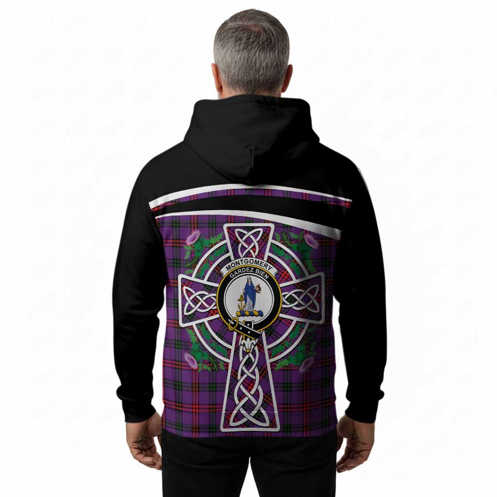 Montgomery Tartan Crest Hoodie Scottish Thistle Celtic Cross Alba Gu Brath