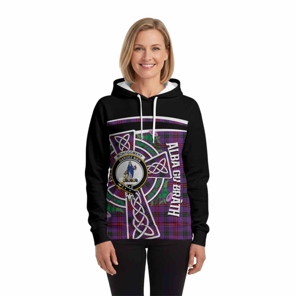 Montgomery Tartan Crest Hoodie Scottish Thistle Celtic Cross Alba Gu Brath