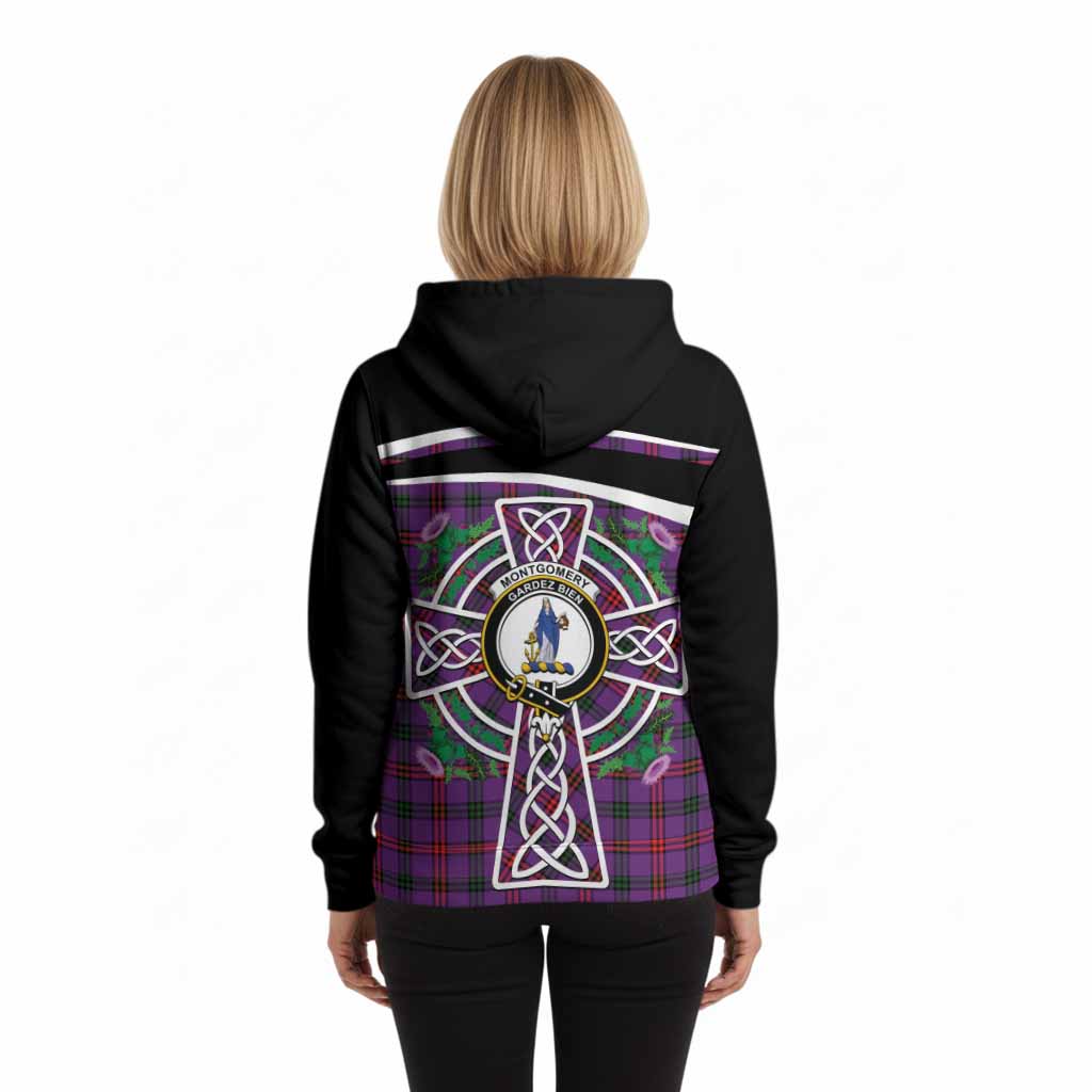 Montgomery Tartan Crest Hoodie Scottish Thistle Celtic Cross Alba Gu Brath
