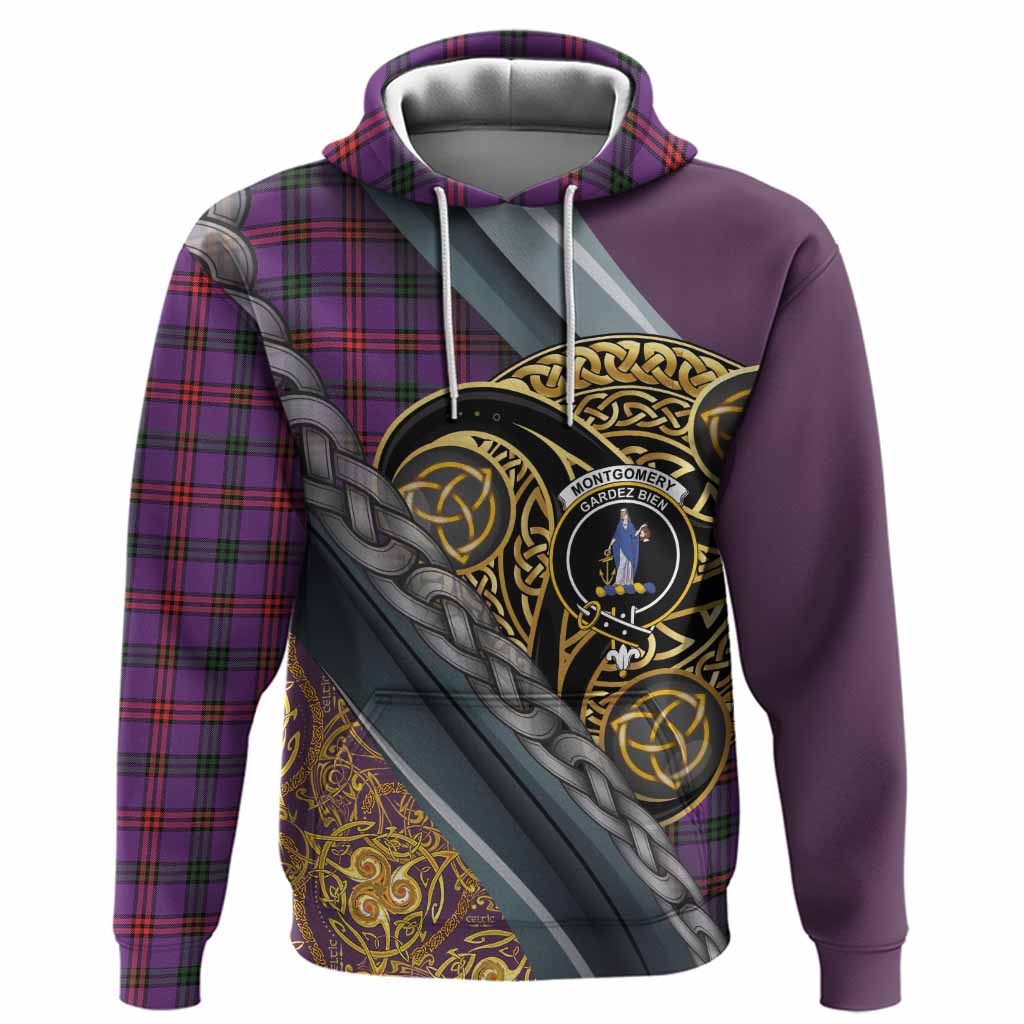Montgomery Tartan Crest Hoodie Scottish Triskele Celtic