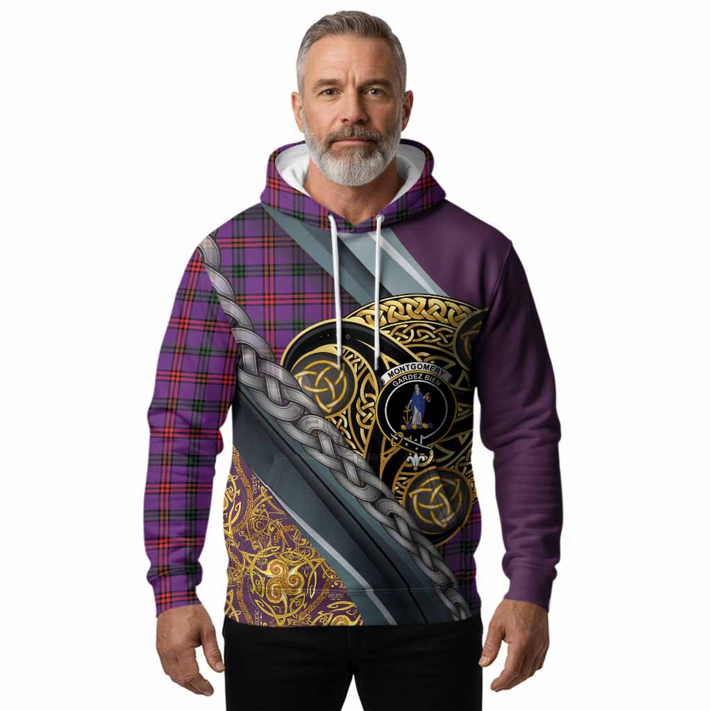 Montgomery Tartan Crest Hoodie Scottish Triskele Celtic
