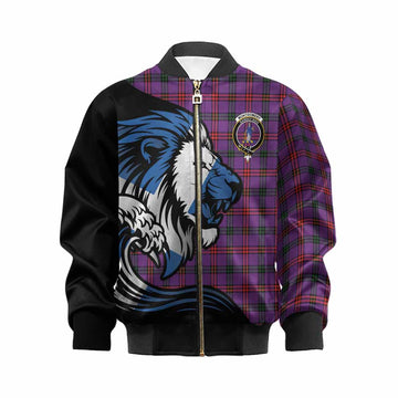 Montgomery Tartan Crest Kid Bomber Jacket Scottish Golden Lions Wave Flow