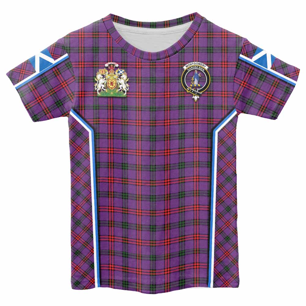 Montgomery Tartan Crest Kid T-shirt Scotland Coat of Arm Flag Style - Tartan Vibes Clothing