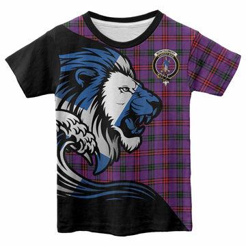Montgomery Tartan Crest Kid T-shirt Scottish Golden Lions Wave Flow