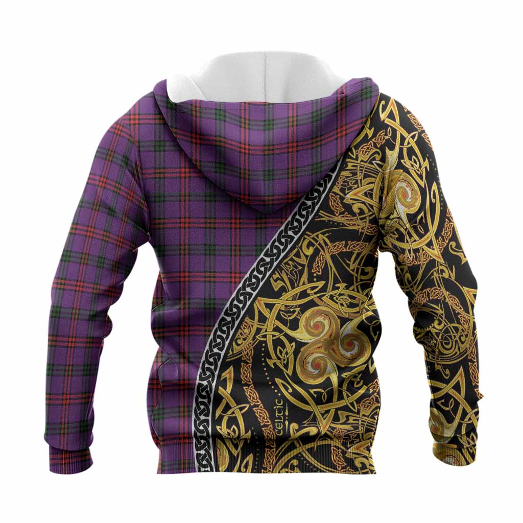 Montgomery Tartan Crest Knitted Hoodie Celtic Knot and Triple Trickle Spiral Symbols