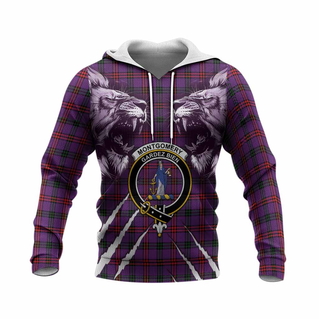 Montgomery Tartan Crest Knitted Hoodie Ferocious Lion Style